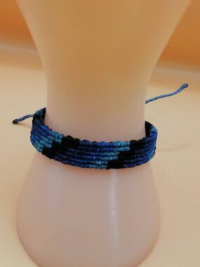 Handmade Macrame Bracelet with Geometric Design in Blue Tones